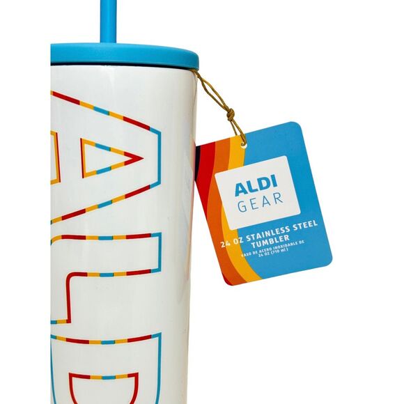 ALDI Gear 2024 Crofton 24 fl oz Stainless Steel Tumbler With Straw White Rainbow - Picture 4 of 7